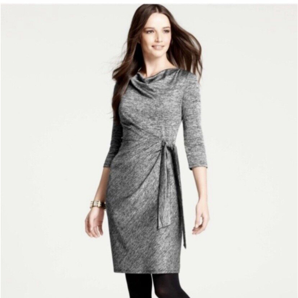 Ann Taylor Dresses & Skirts - ANN Taylor Womens Faux Wrap Side Tie Cowl Neck Silver Grey Metallic Dress Size S